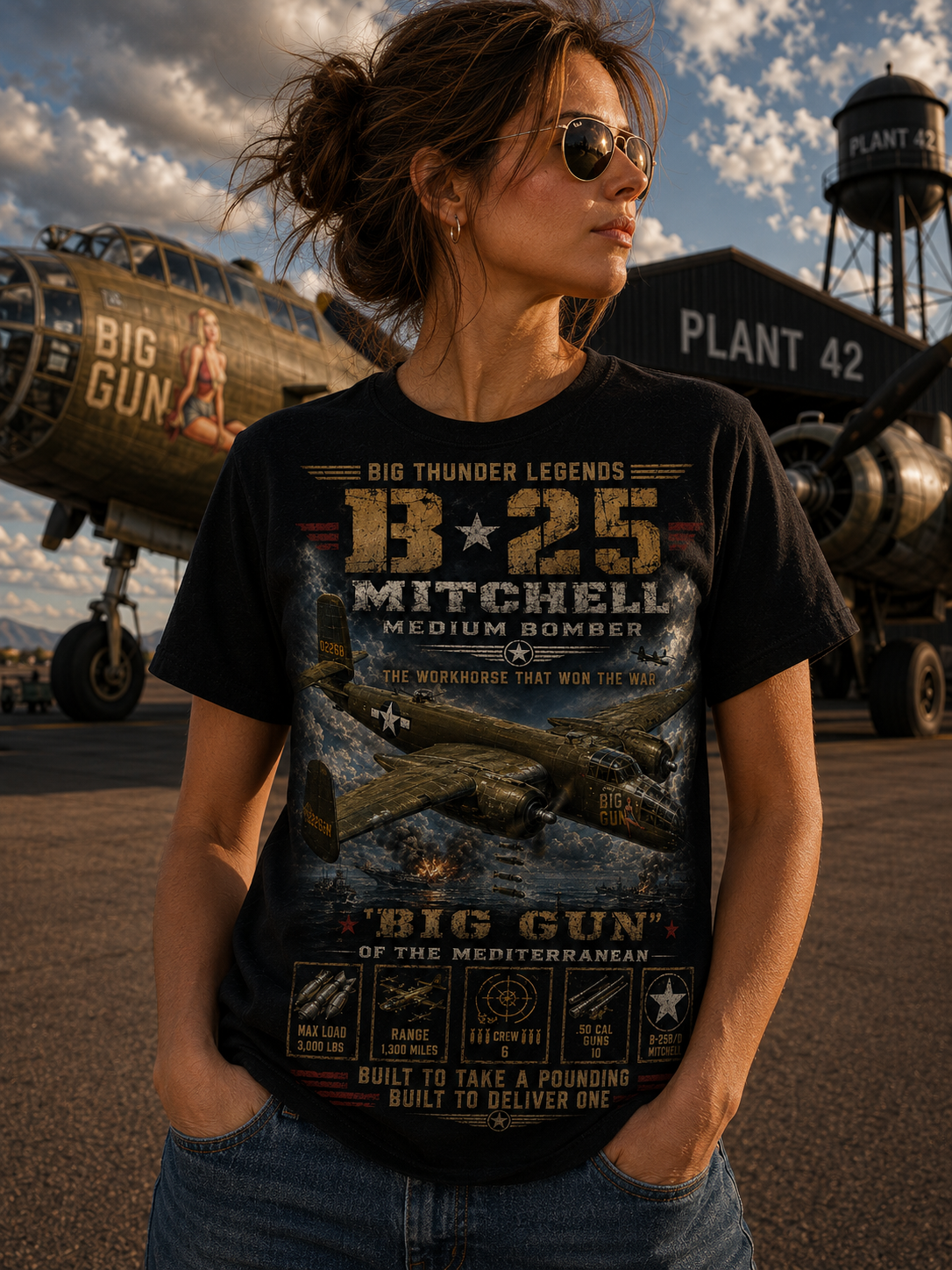 B-25 Mitchell Bomber Aircraft T-Shirt | World War II Plane Poster