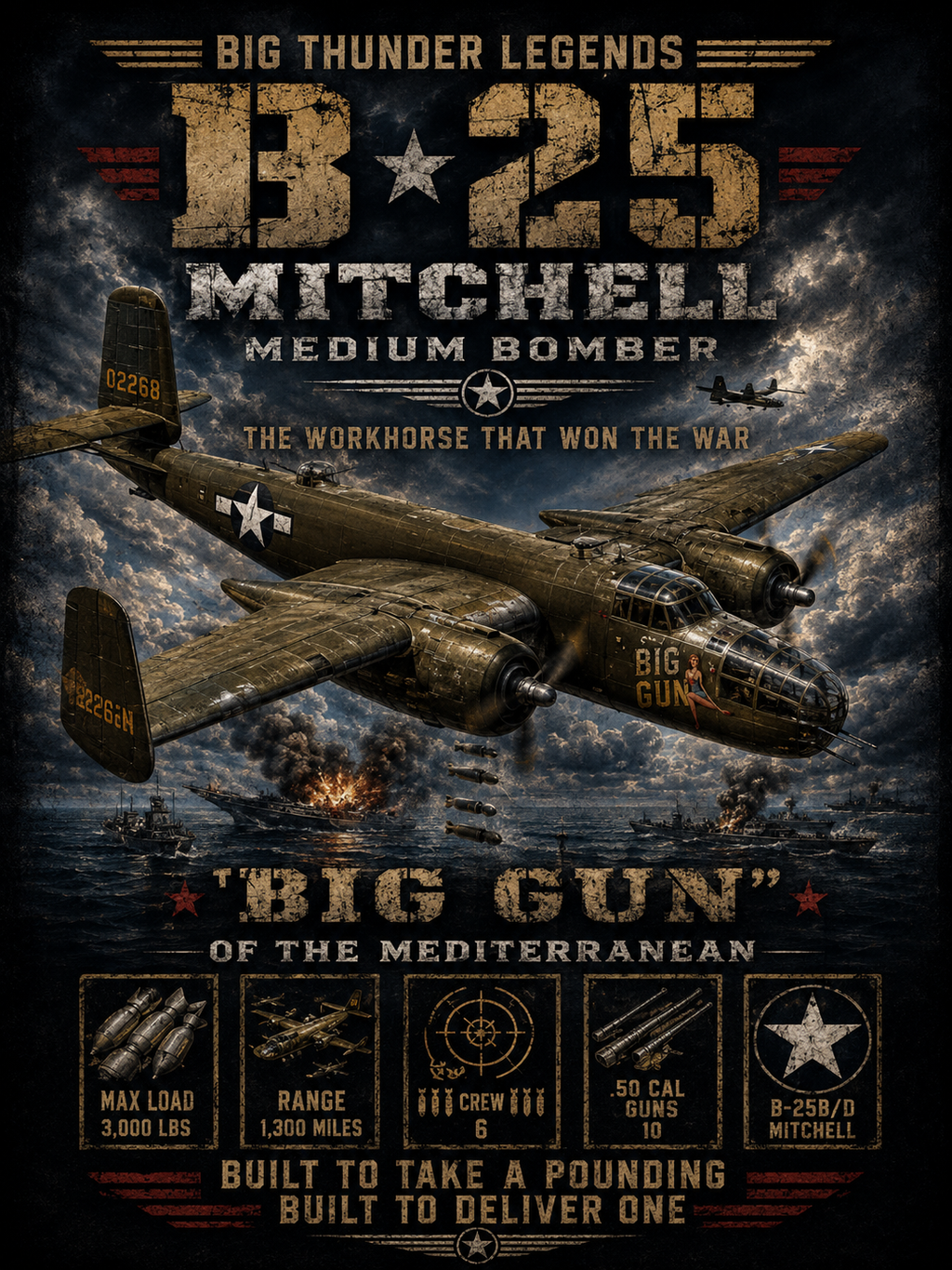 B-25 Mitchell Bomber Aircraft T-Shirt | World War II Plane Poster