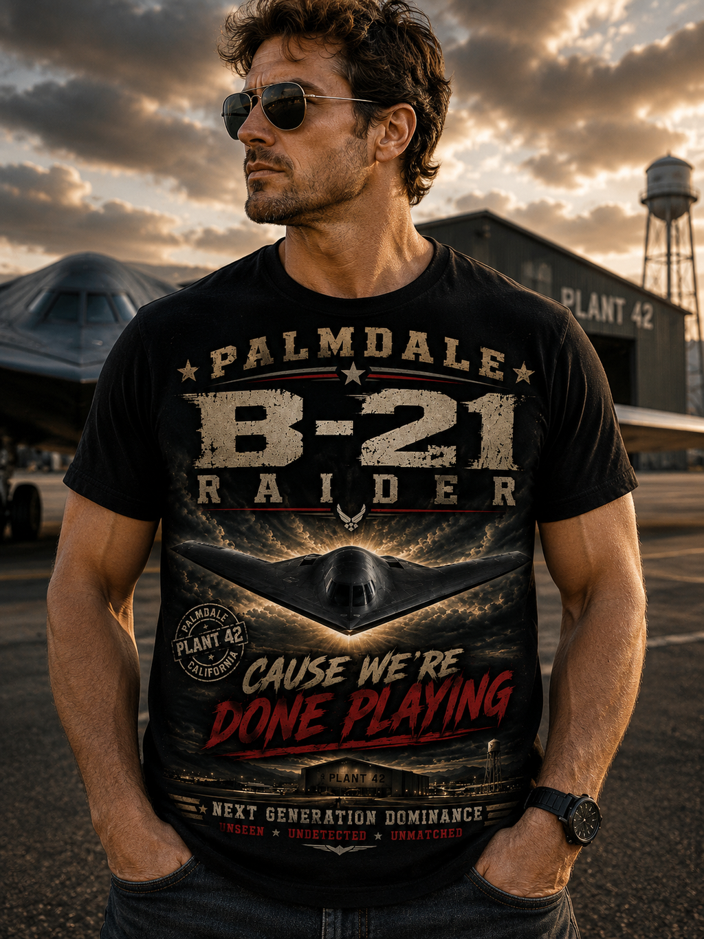 B-21 Raider Bomber Graphic T-shirt | Palmdale Aviation Poster Design