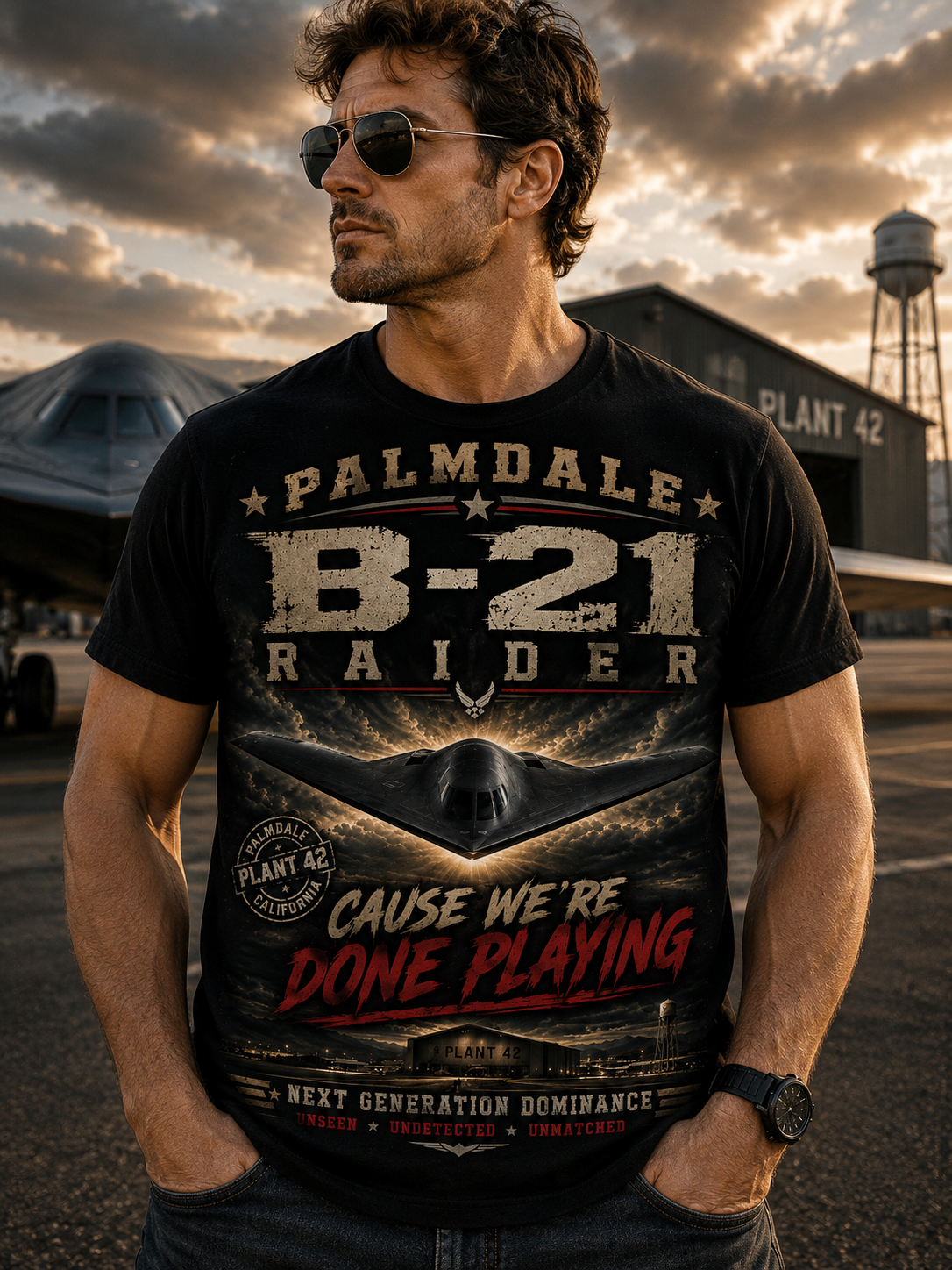 B-21 Raider Bomber Graphic T-shirt | Palmdale Aviation Poster Design