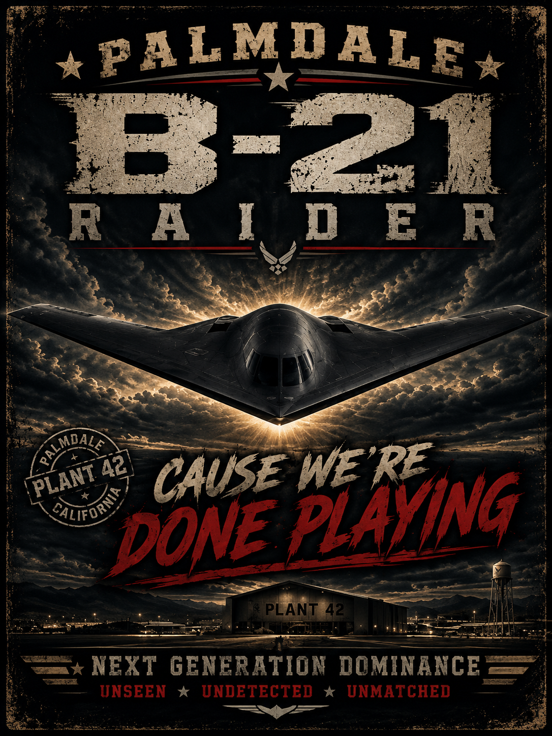 B-21 Raider Bomber Graphic T-shirt | Palmdale Aviation Poster Design