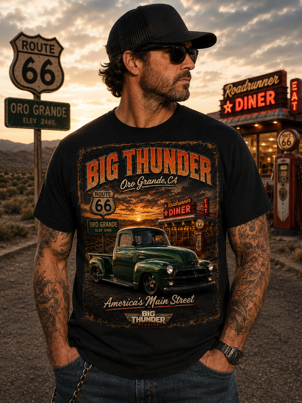 Big Thunder Vintage Truck Route 66 Graphic T-Shirt