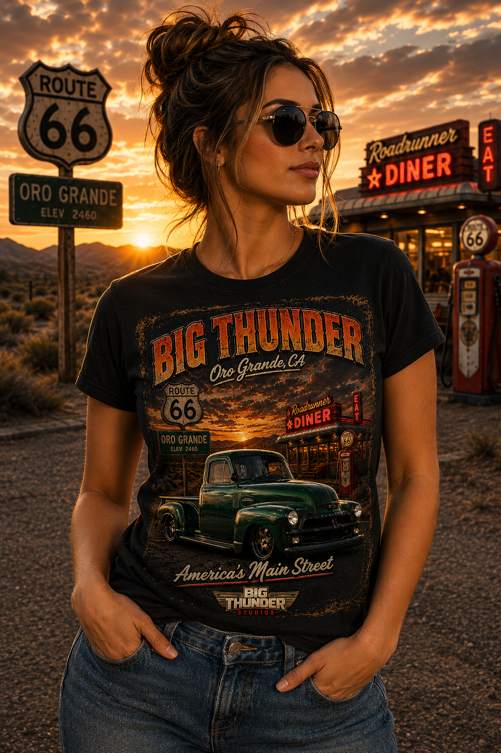 Big Thunder Vintage Truck Route 66 Graphic T-Shirt
