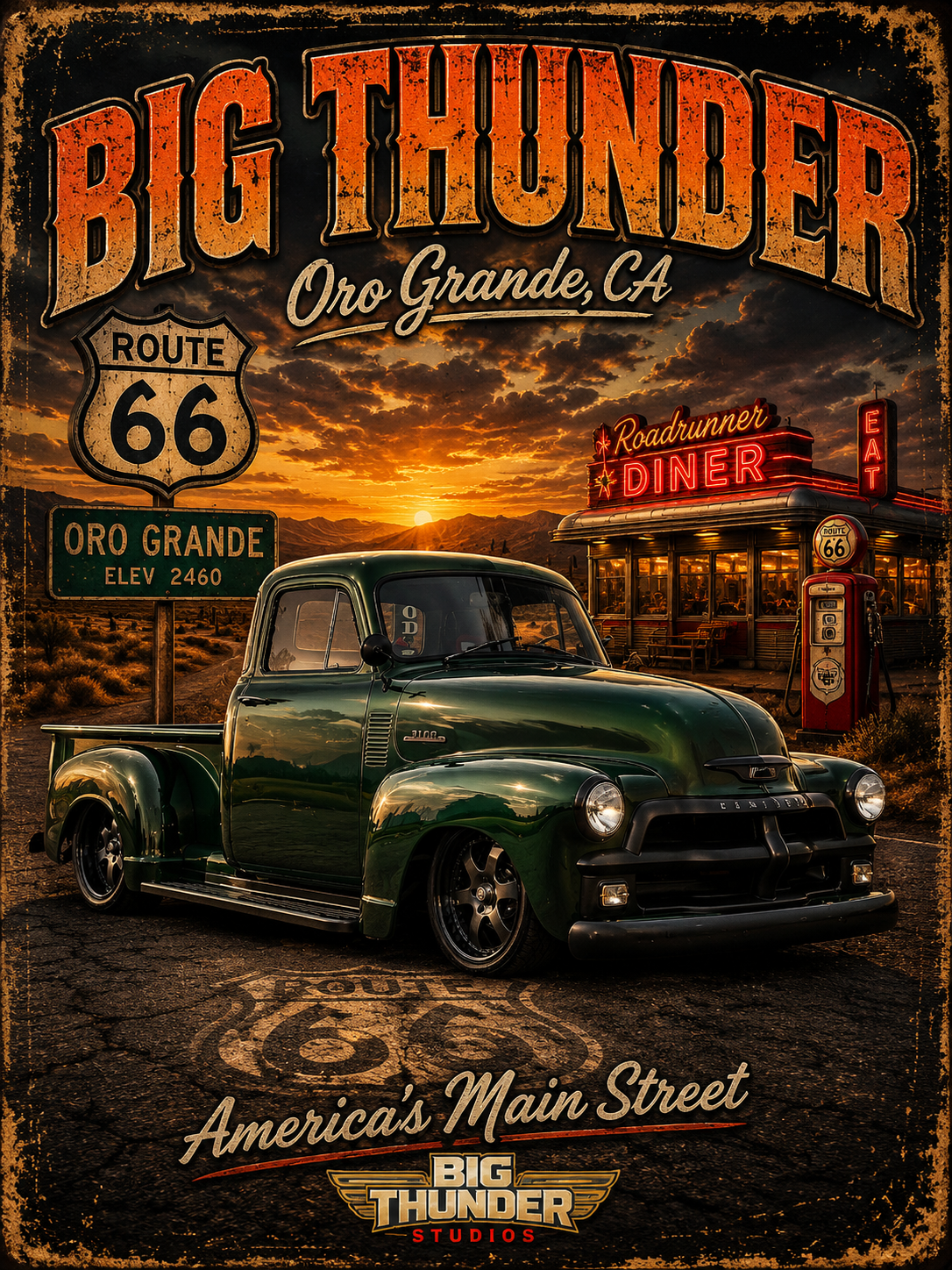 Big Thunder Vintage Truck Route 66 Graphic T-Shirt