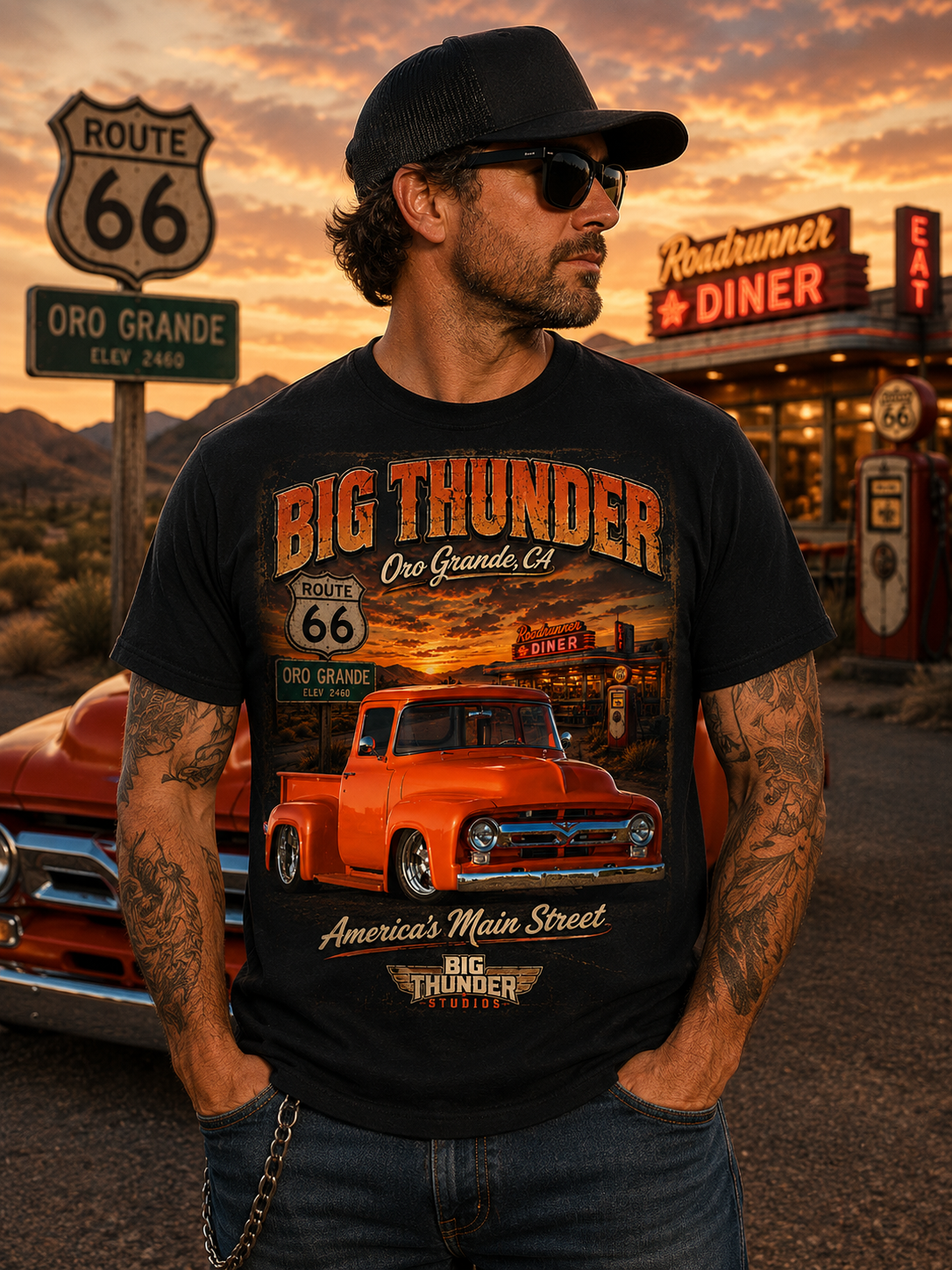 Big Thunder Vintage Red Truck T-Shirt | Route 66 Americana