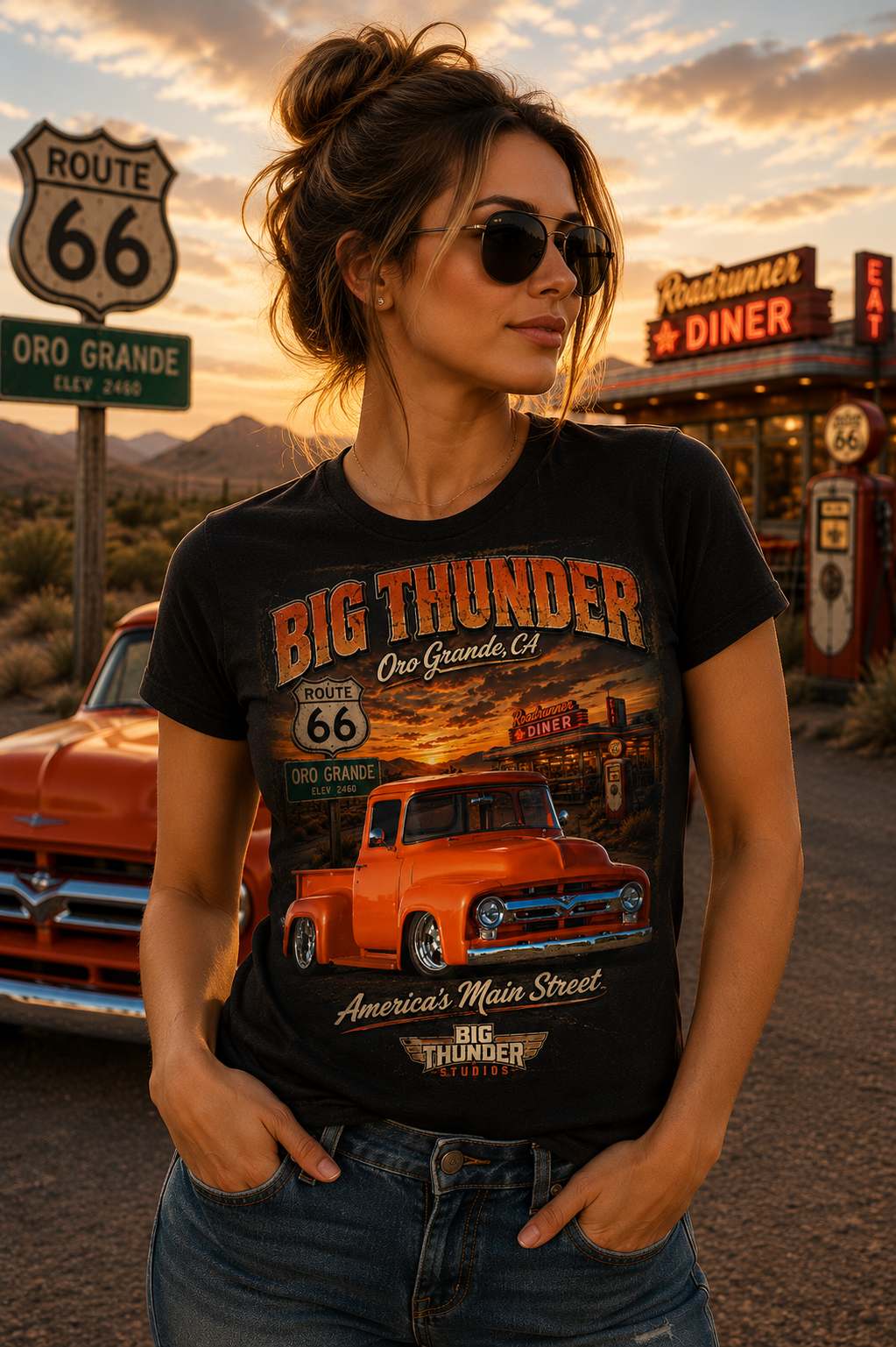 Big Thunder Vintage Red Truck T-Shirt | Route 66 Americana