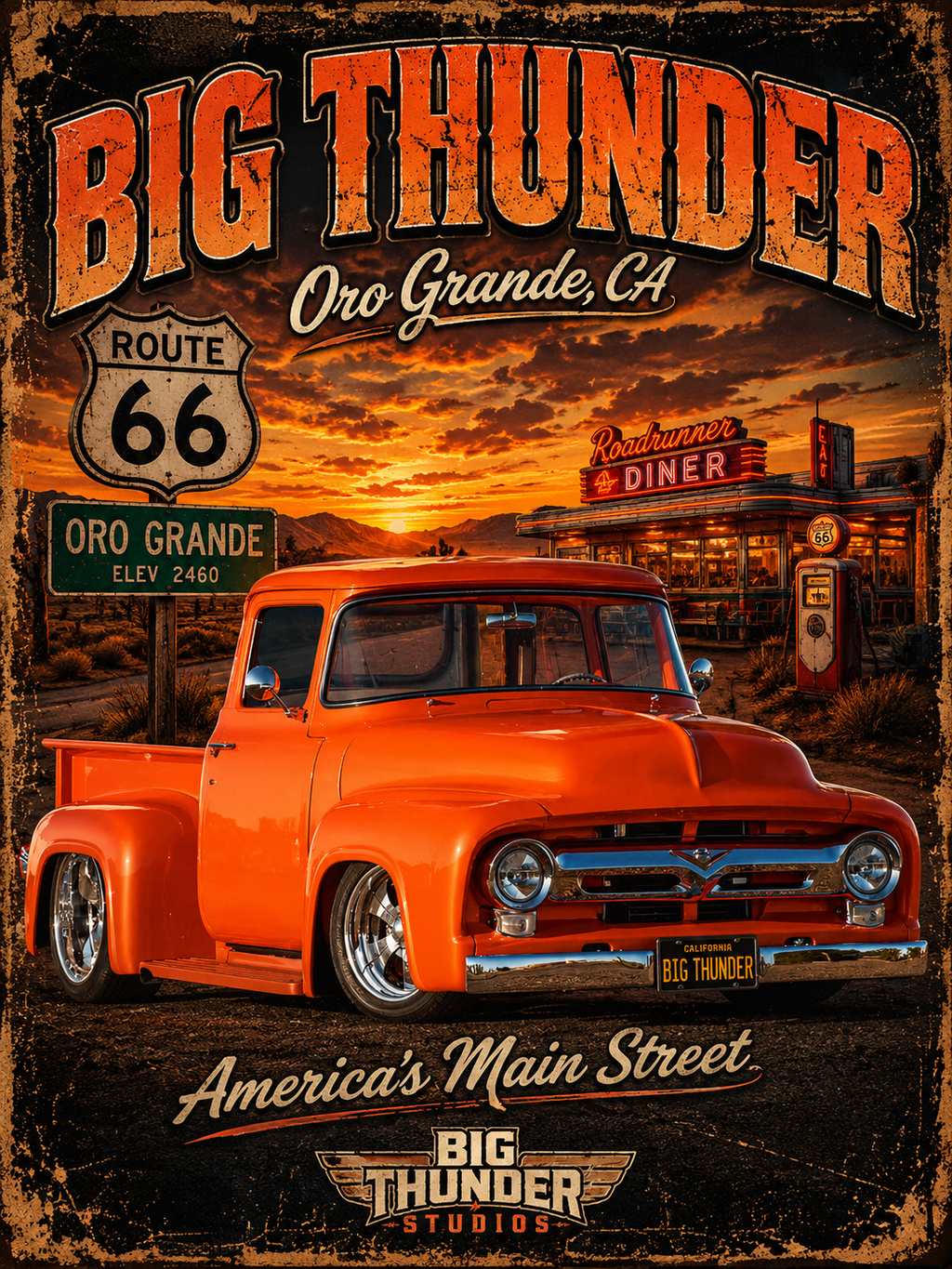Big Thunder Vintage Red Truck T-Shirt | Route 66 Americana