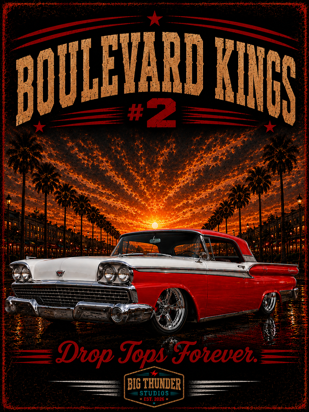 Big Thunder Boulevard Kings #2 Classic Convertible Car T-Shirt