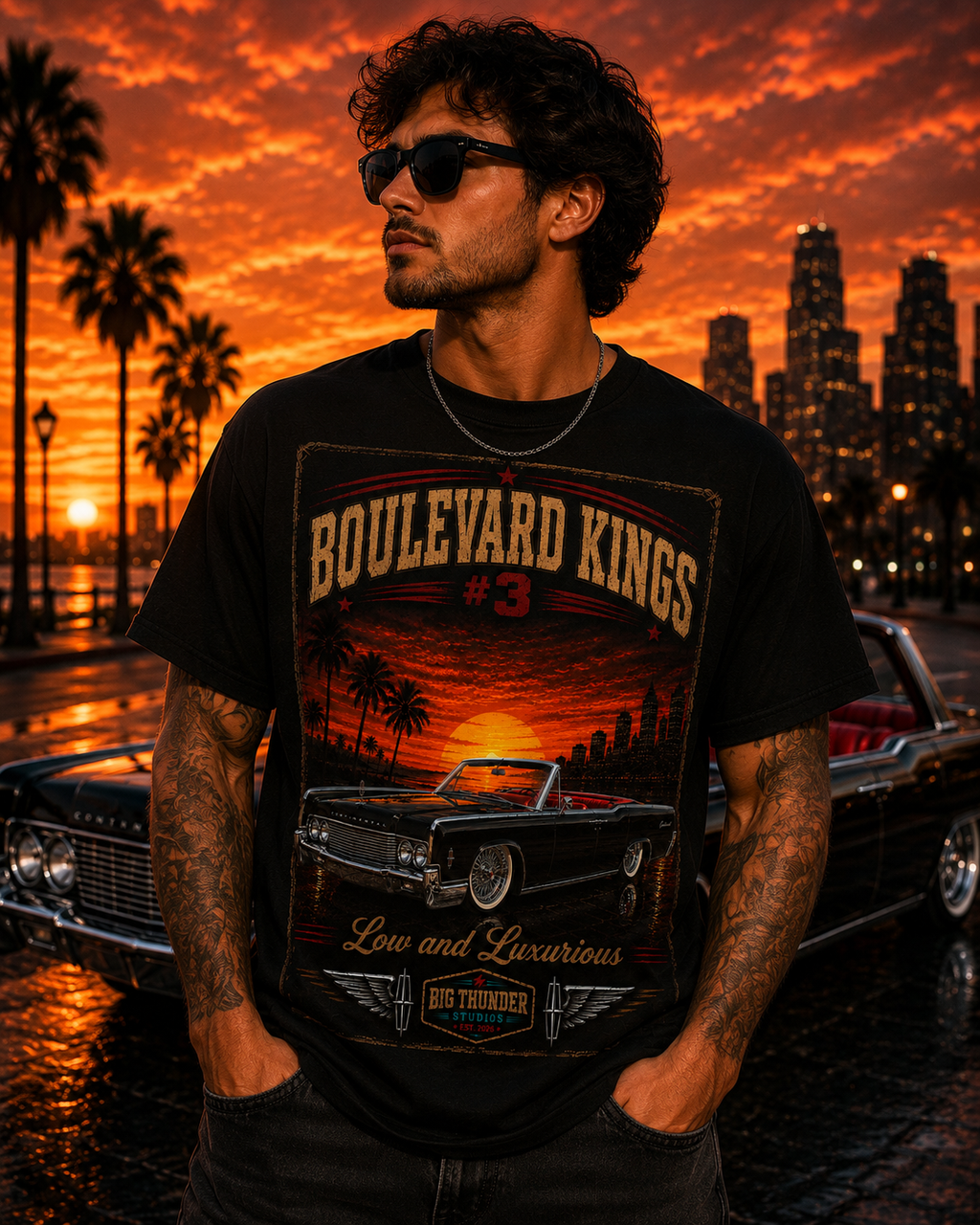 Big Thunder Boulevard Kings #3 Lowrider Classic Car T-Shirt
