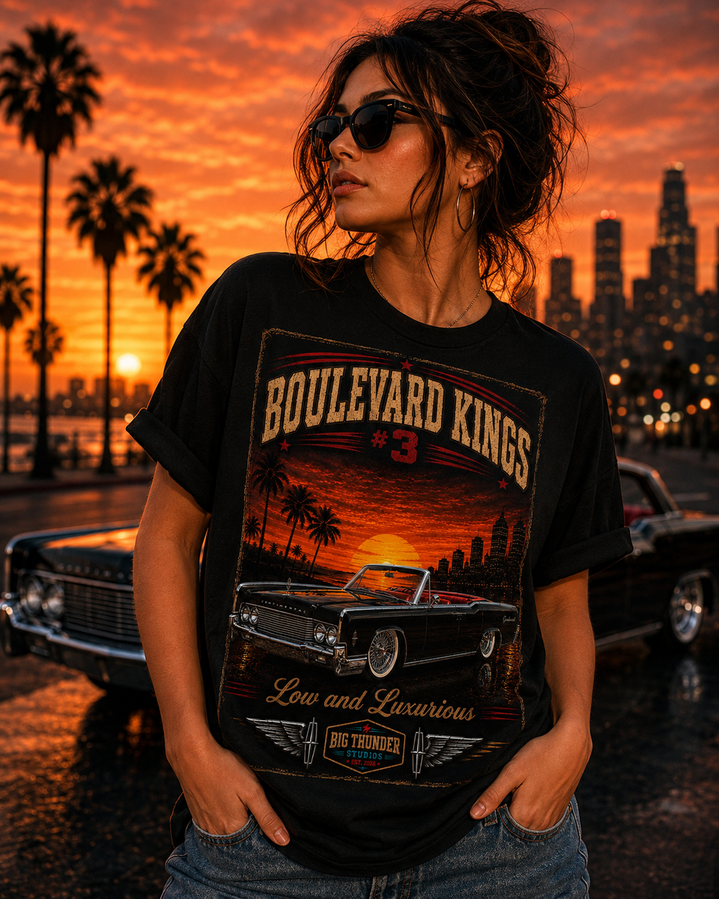 Big Thunder Boulevard Kings #3 Lowrider Classic Car T-Shirt