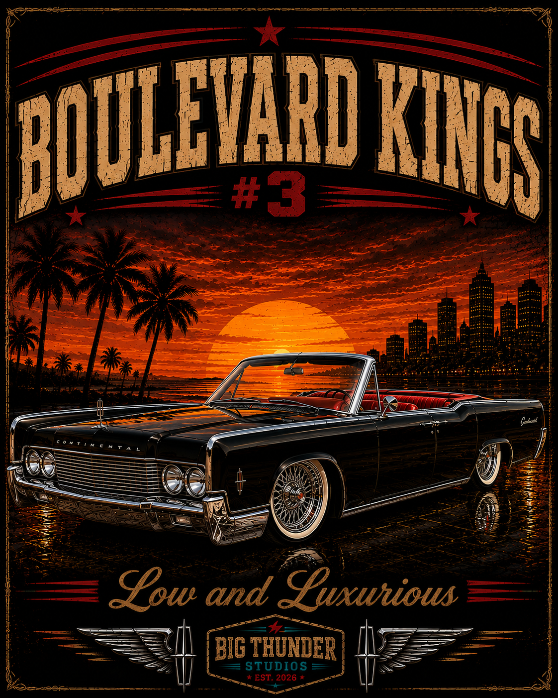Big Thunder Boulevard Kings #3 Lowrider Classic Car T-Shirt
