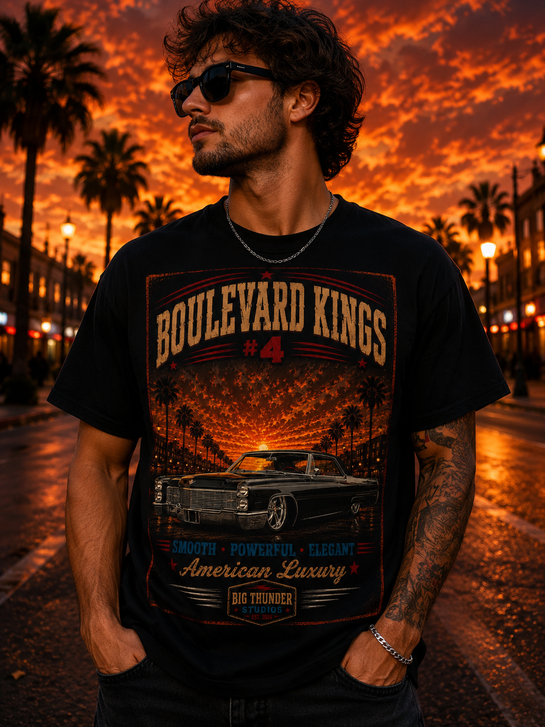 Big Thunder Boulevard Kings #4 Vintage Classic Car T-Shirt