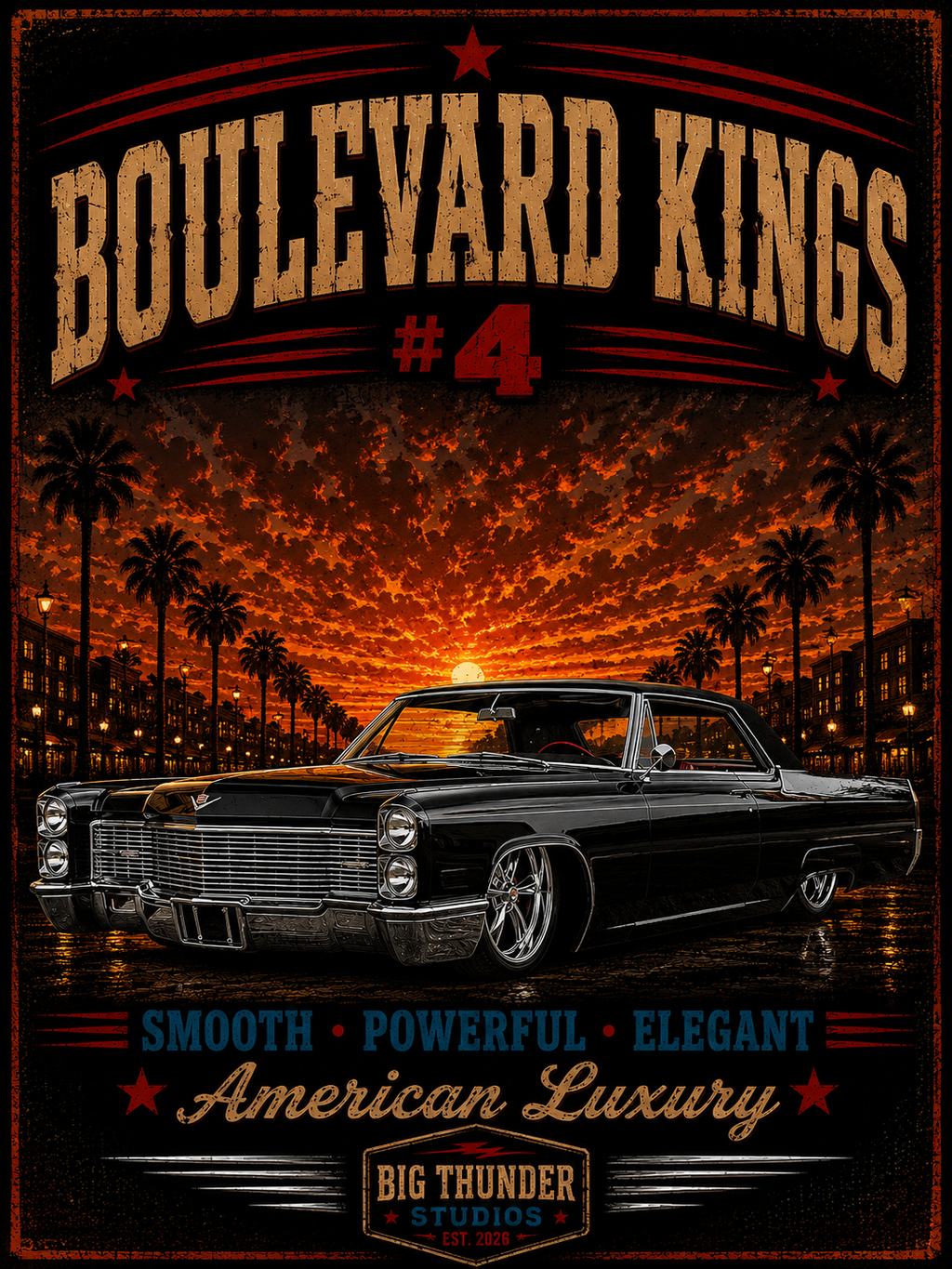 Big Thunder Boulevard Kings #4 Vintage Classic Car T-Shirt
