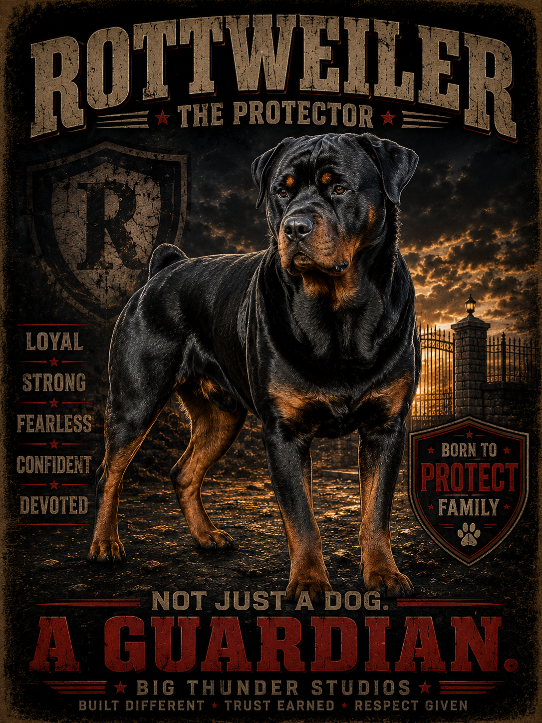 Rottweiler Protector Poster art T-shirt | Rottweiler Guardian design
