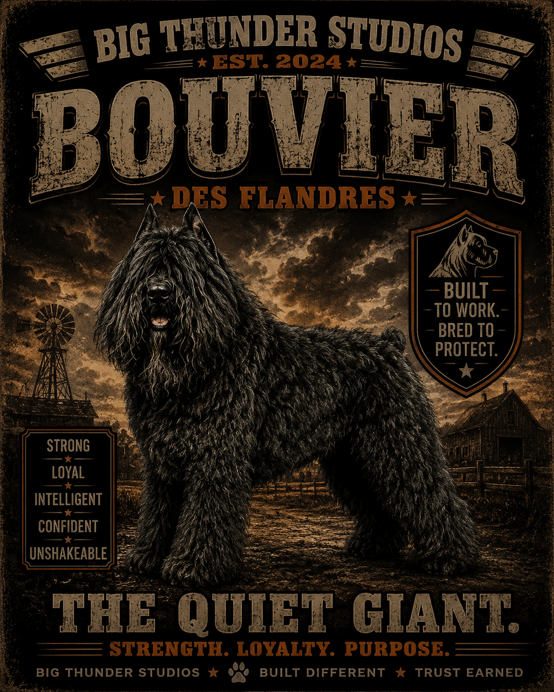 Bouvier des Flandres Poster T-shirt | Vintage Working Dog, The Quiet Giant
