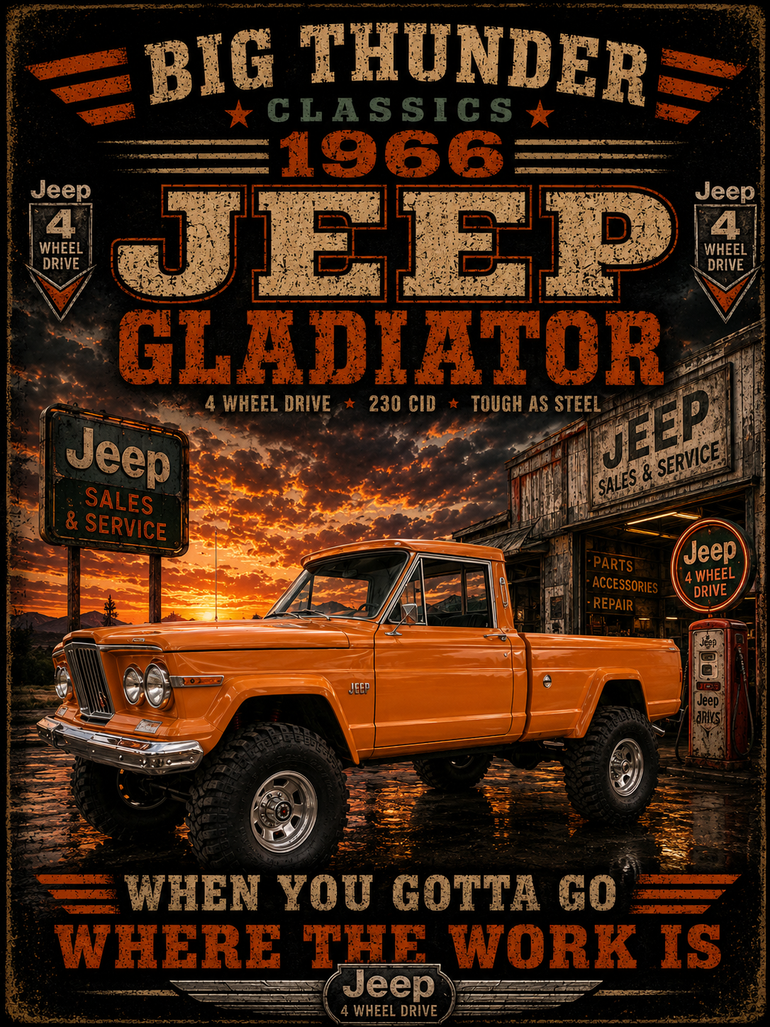 1966 Jeep Gladiator Truck T-Shirt | Vintage Big Thunder Automotive Graphic