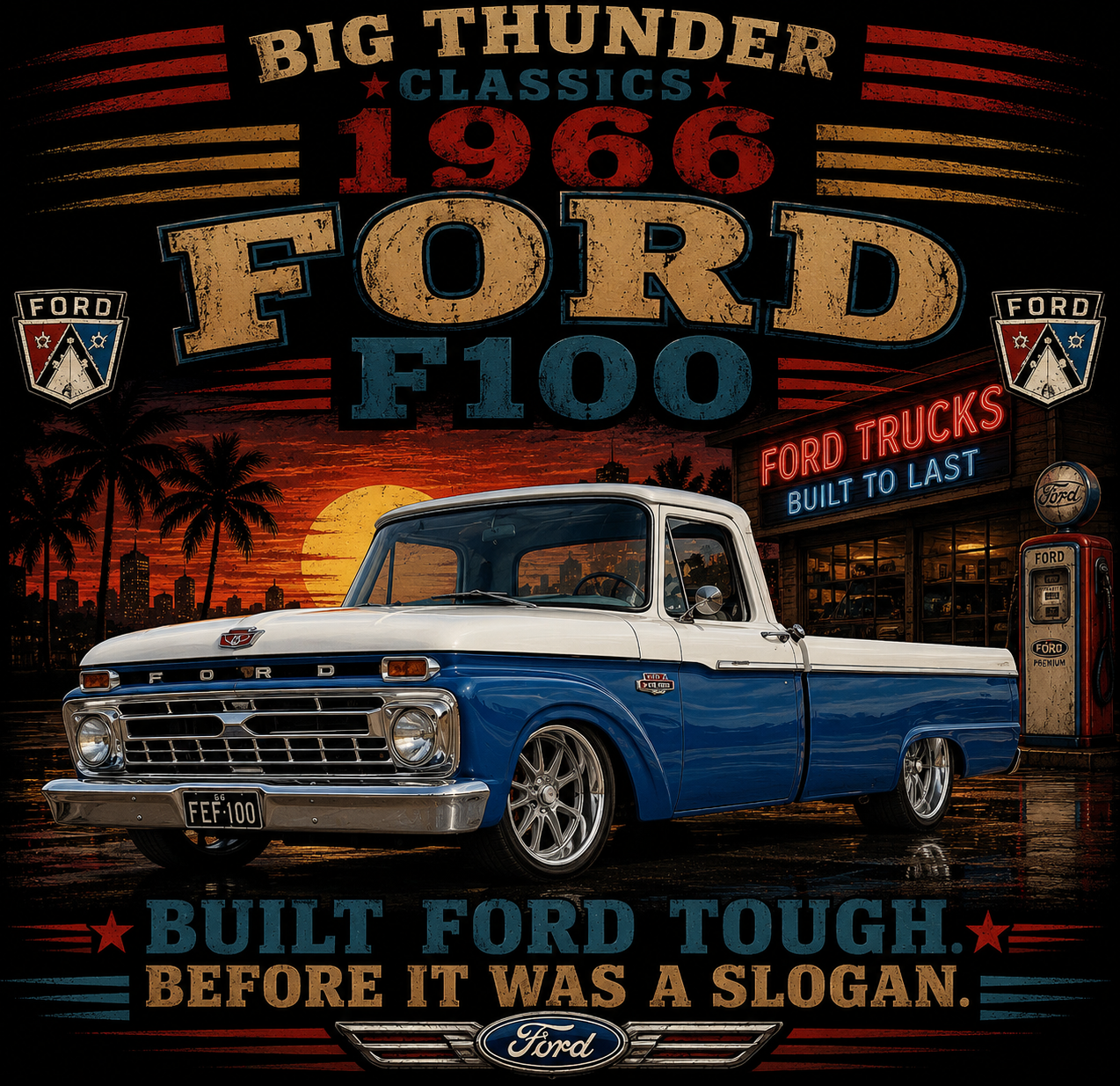 1966 Ford F100 Truck T-Shirt | Vintage Big Thunder Pickup Tee