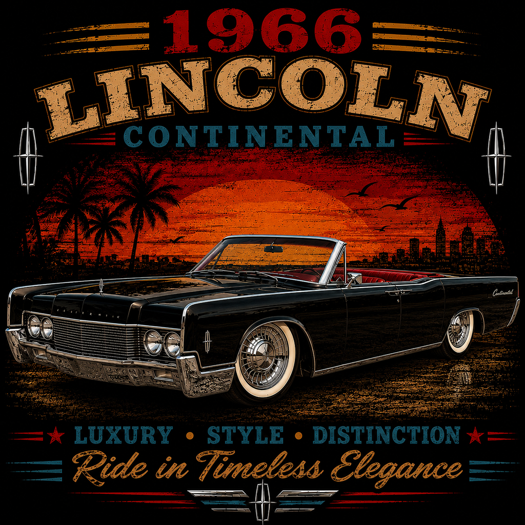 1966 Lincoln Continental Classic Car T-shirt | Vintage Auto Graphic