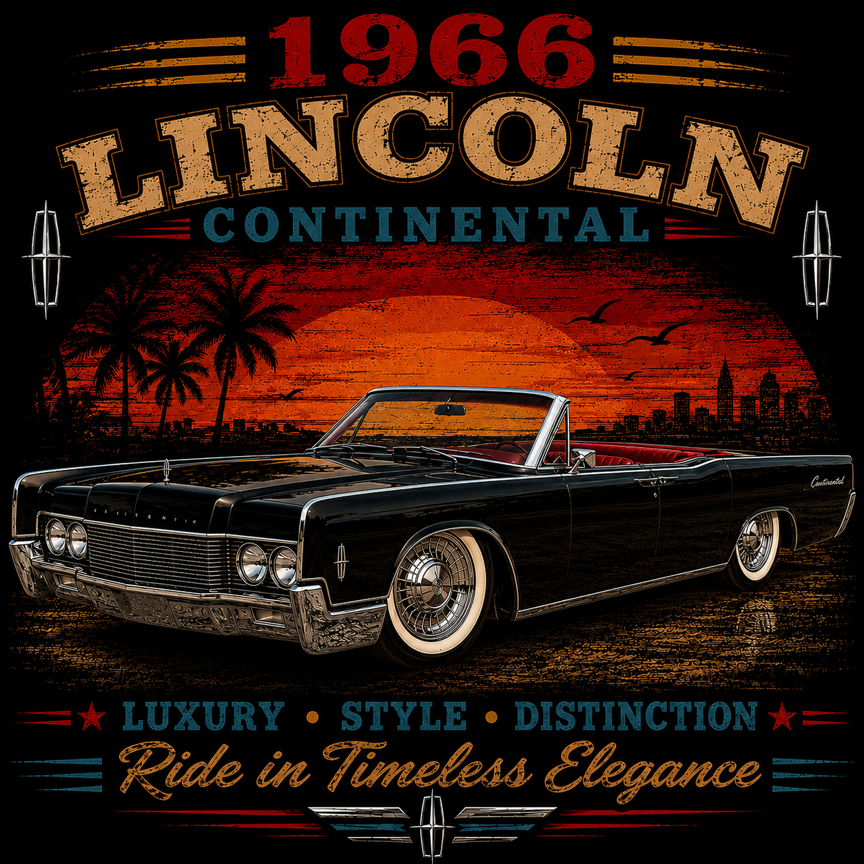1966 Lincoln Continental Classic Car T-shirt | Vintage Auto Graphic