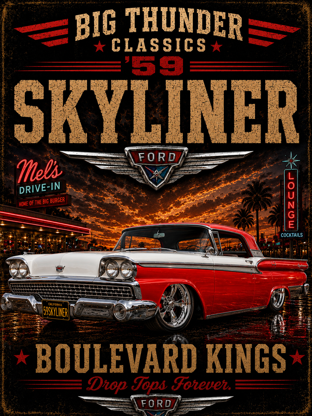 Skyliner Classic Car Boulevard Kings T-Shirt | Vintage Hot Rod Tee