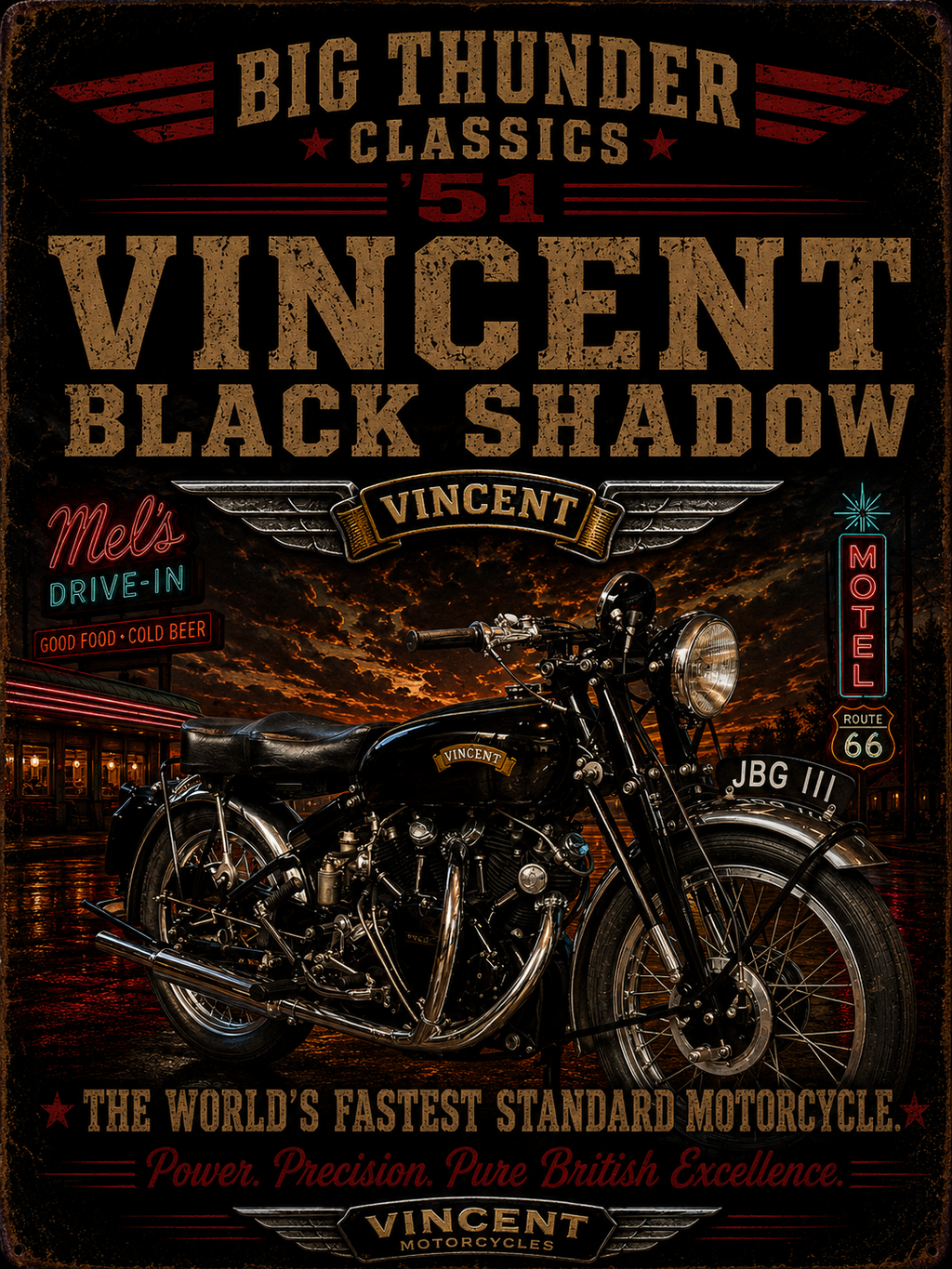 Vincent Black Shadow Motorcycle Tee | Vintage Biker Poster Graphic