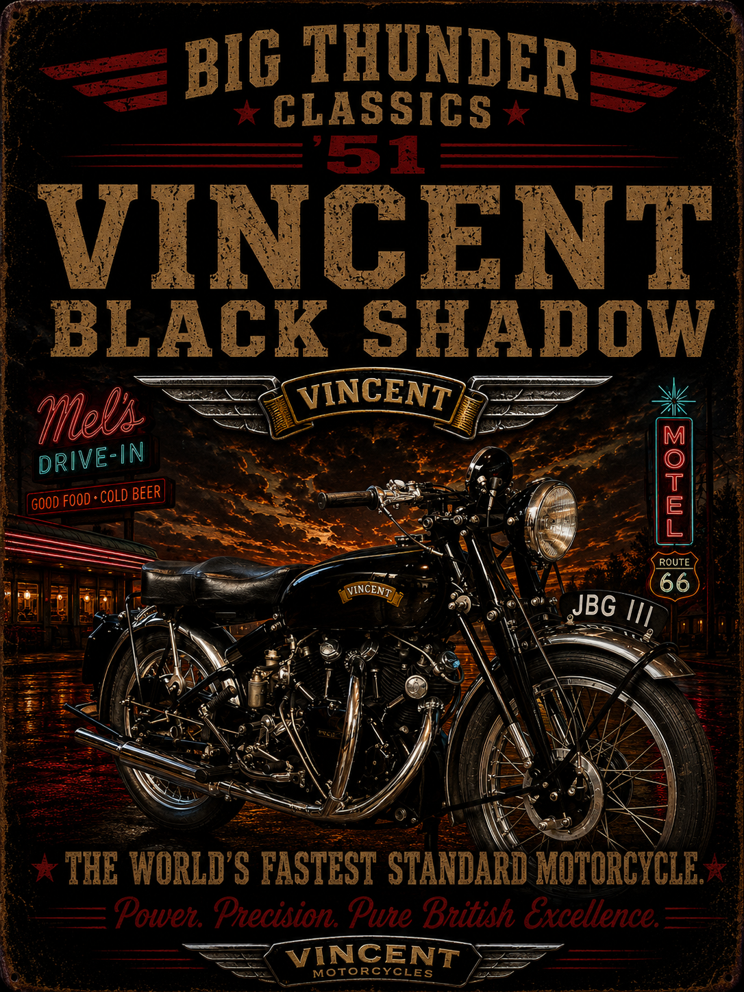 Vincent Black Shadow Motorcycle Tee | Vintage Biker Poster Graphic
