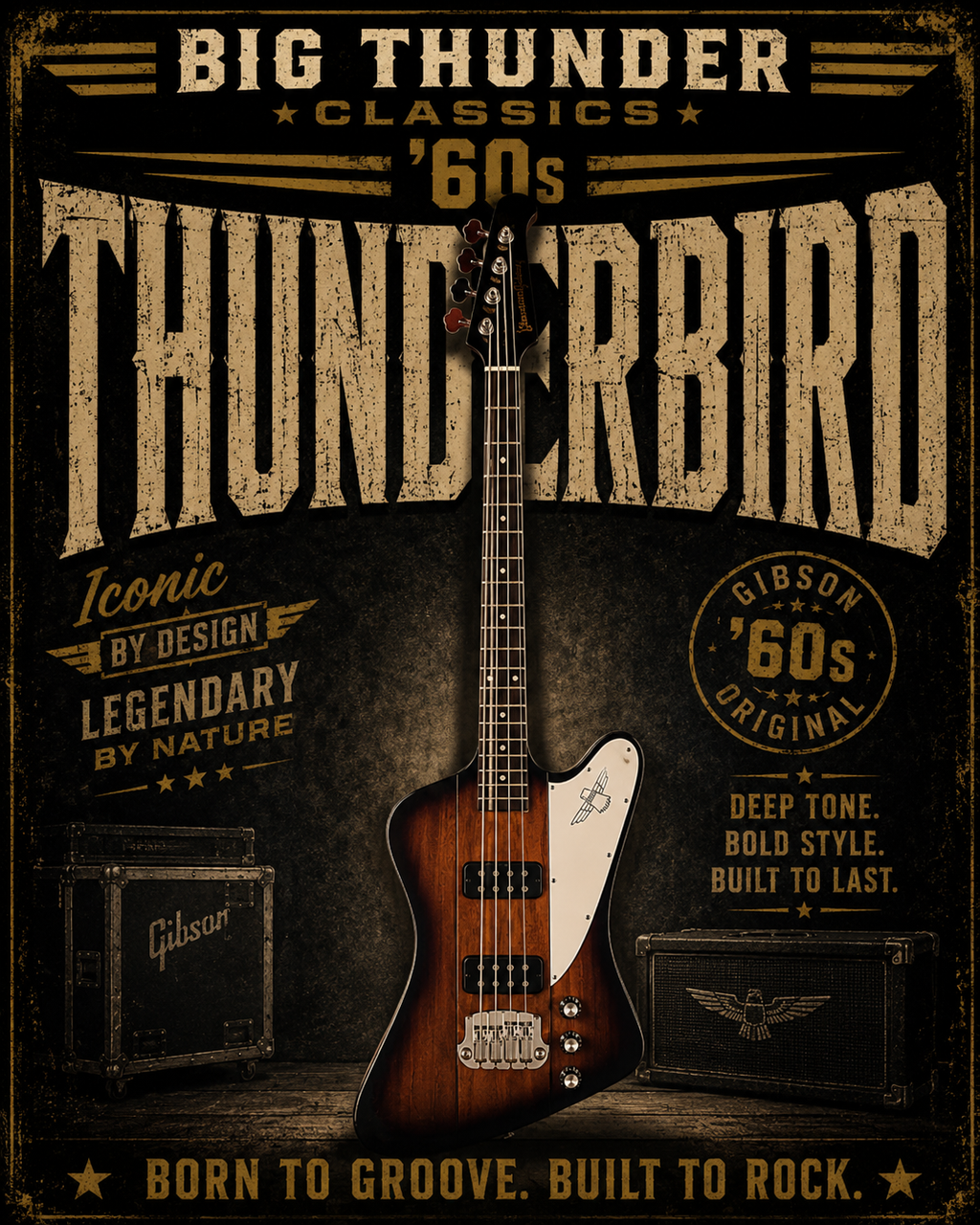Thunderbird 60s Vintage Electric Guitar T-shirt | Retro Rock Band Tee
