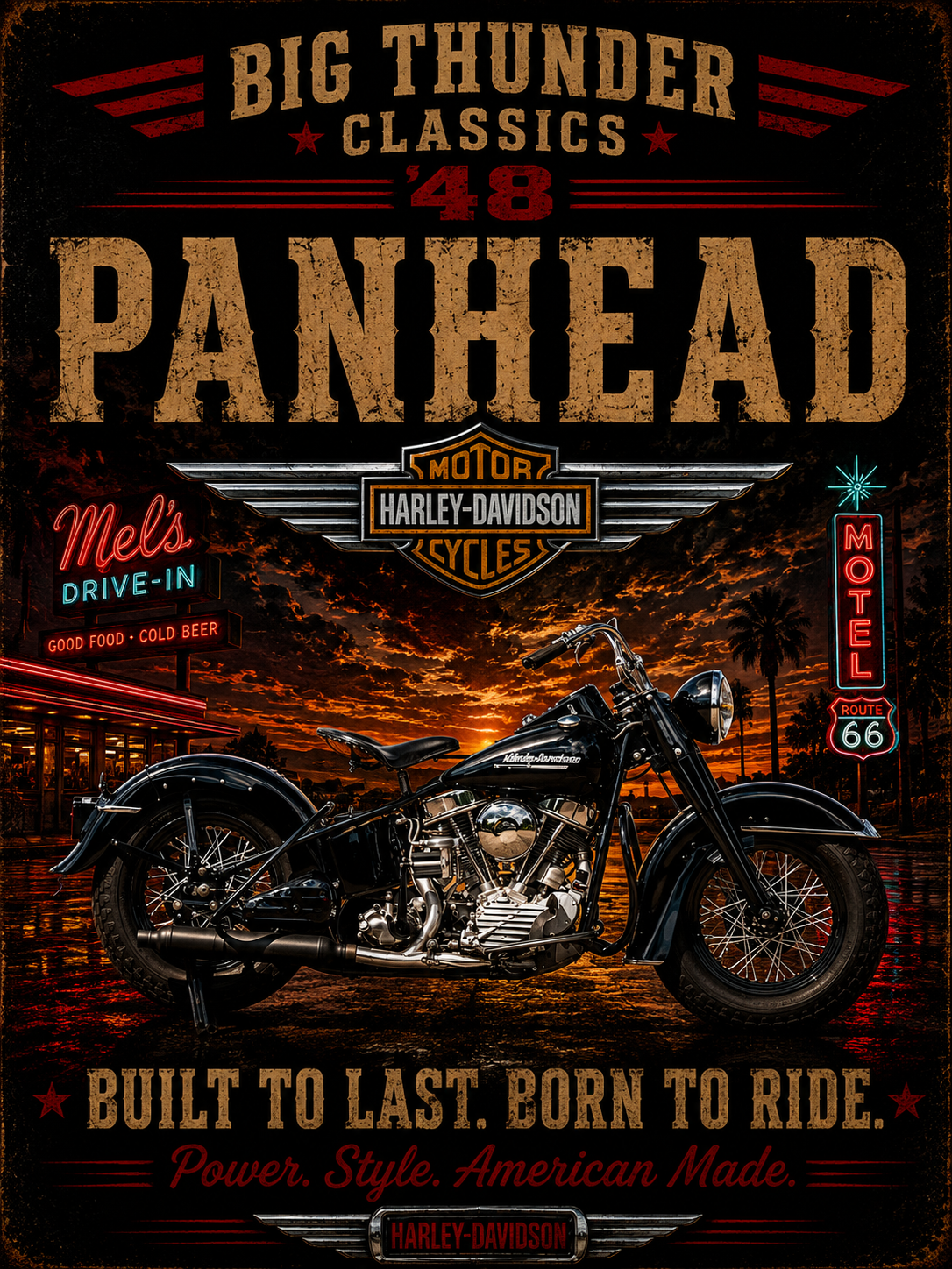 Panhead Motorcycle Graphic T-Shirt | Vintage Biker Skull Ride