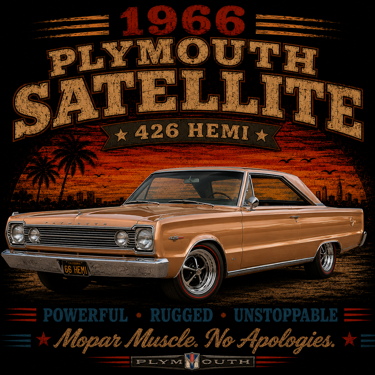 1966 Plymouth Satellite 426 Hemi T-shirt | Classic Muscle Car Tee