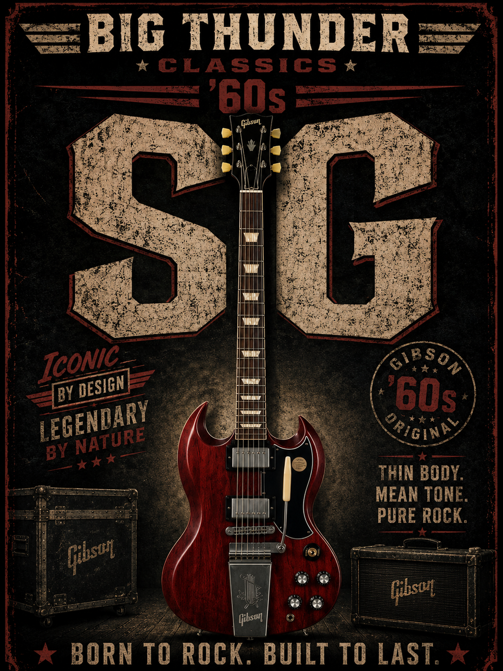 Big Thunder SG Electric Guitar Poster T-Shirt | Vintage Rock Tee