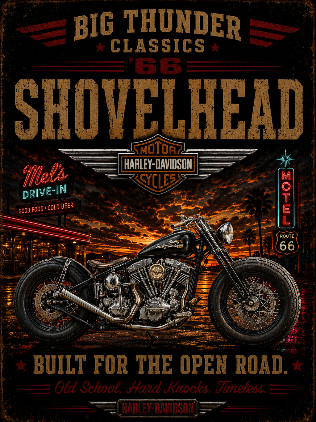 Shovelhead Motorcycle Graphic T-shirt | Vintage Biker Engine Tee