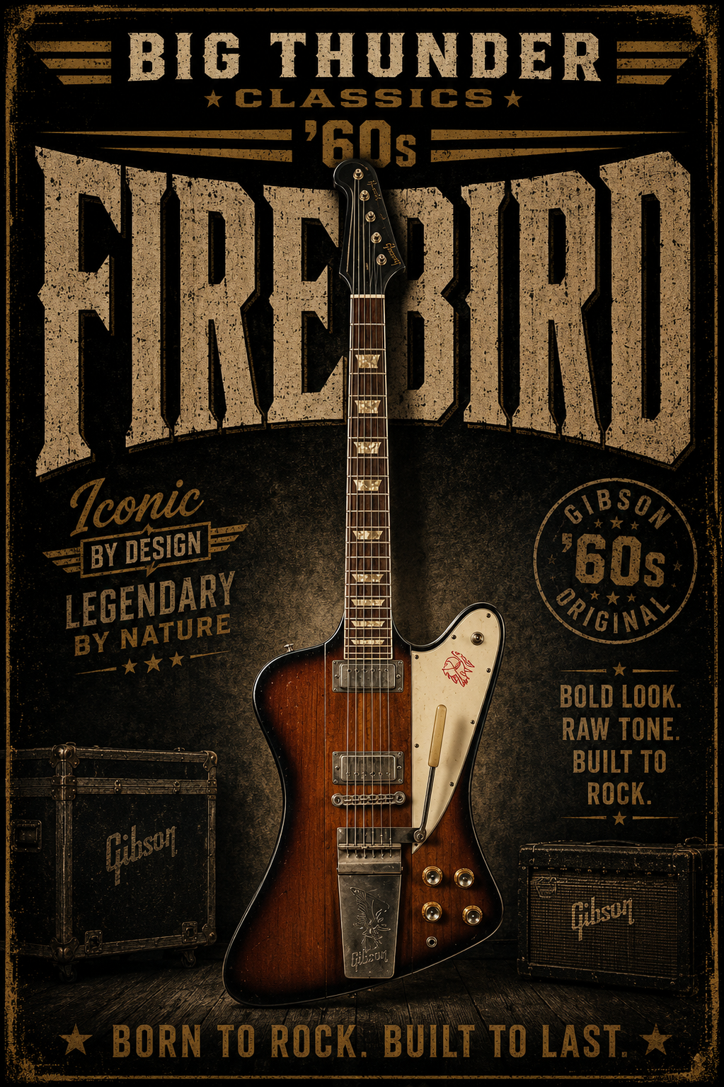 Firebird Guitar Poster T-shirt | Vintage Rock Music Tee
