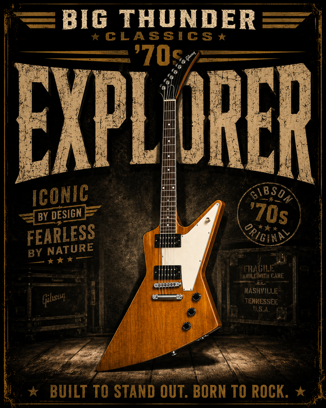 Explorer Electric Guitar graphic T-shirt | Vintage Rock Poster tee