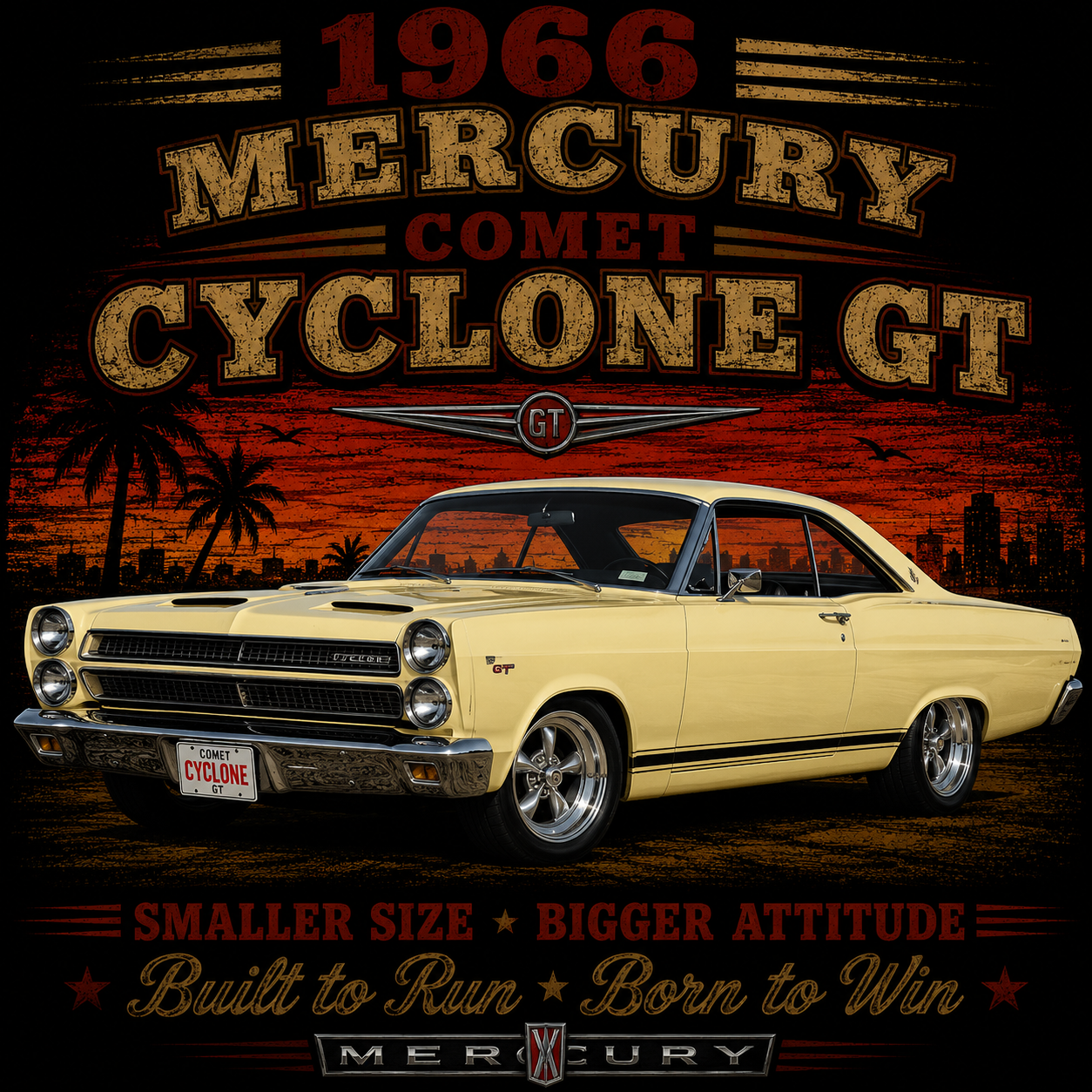 1968 Mercury Cyclone GT Vintage Car T-Shirt | Classic Muscle Car Graphic