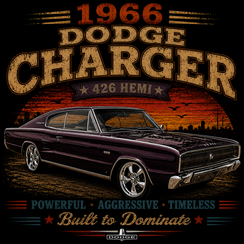 1966 Dodge Charger 426 HEMI car T-shirt | Classic Muscle Car Tee
