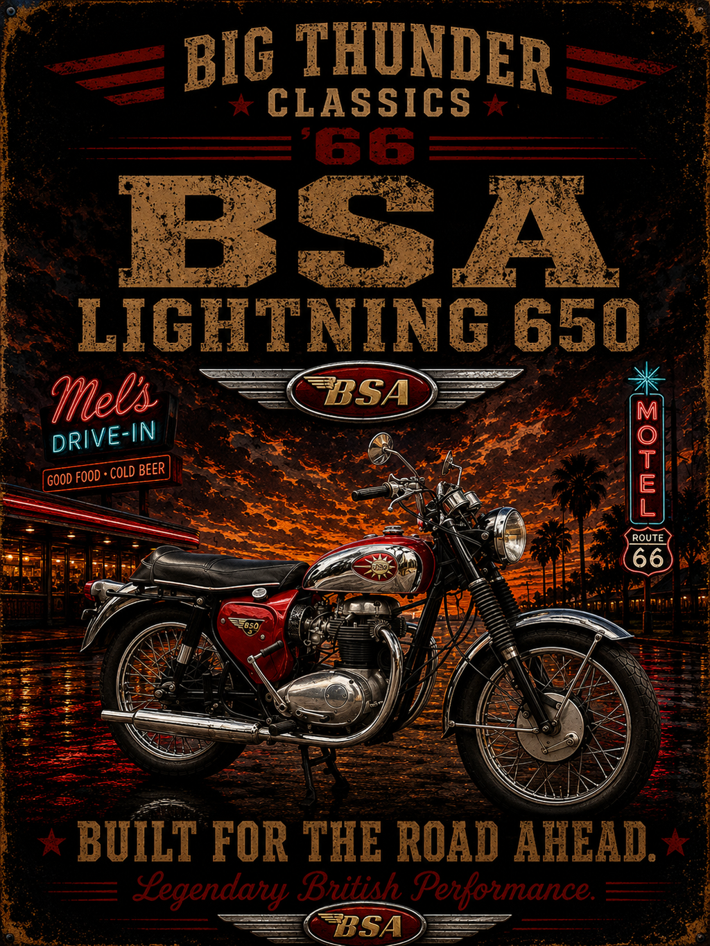 BSA Lightning 650 Motorcycle Tee | Vintage Bike Poster T-Shirt