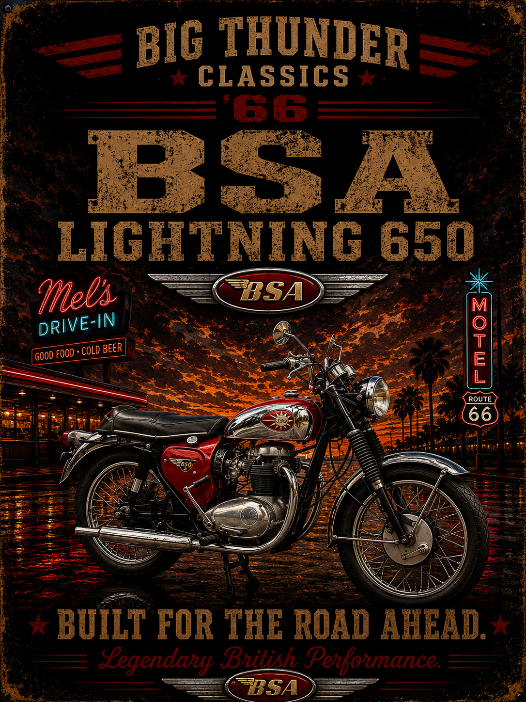 BSA Lightning 650 Motorcycle Tee | Vintage Bike Poster T-Shirt