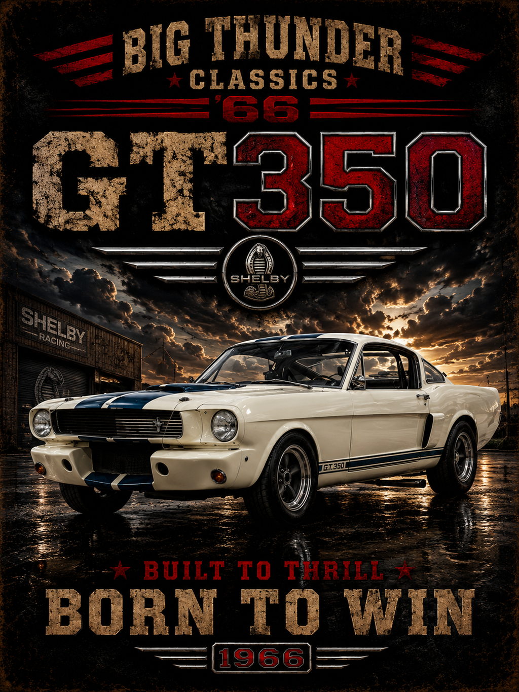GT350 Muscle Car T-Shirt | Born to Win, Classic Shelby Design