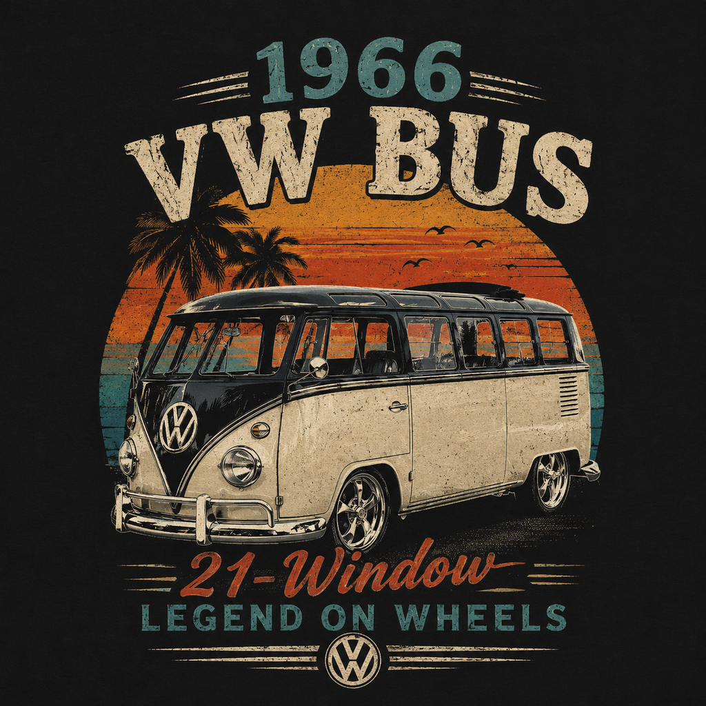 1966 VW Bus Graphic T-Shirt | 21-Window Legend on Wheels