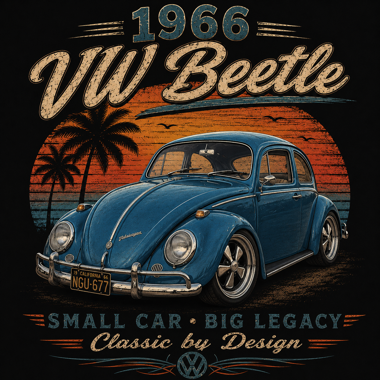 1966 VW Beetle T-Shirt | Classic Volkswagen Bug Tee | Vintage Air-Cooled Beetle Shirt | Big Thunder Classics