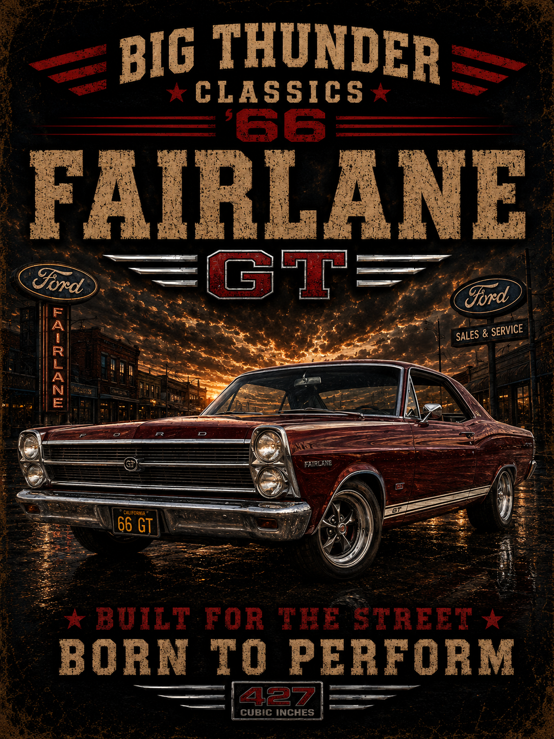 1966 Ford Fairlane GT 427 t-Shirt | Classic Muscle Car Tee | Big Thunder Classics | Vintage Ford Shirt
