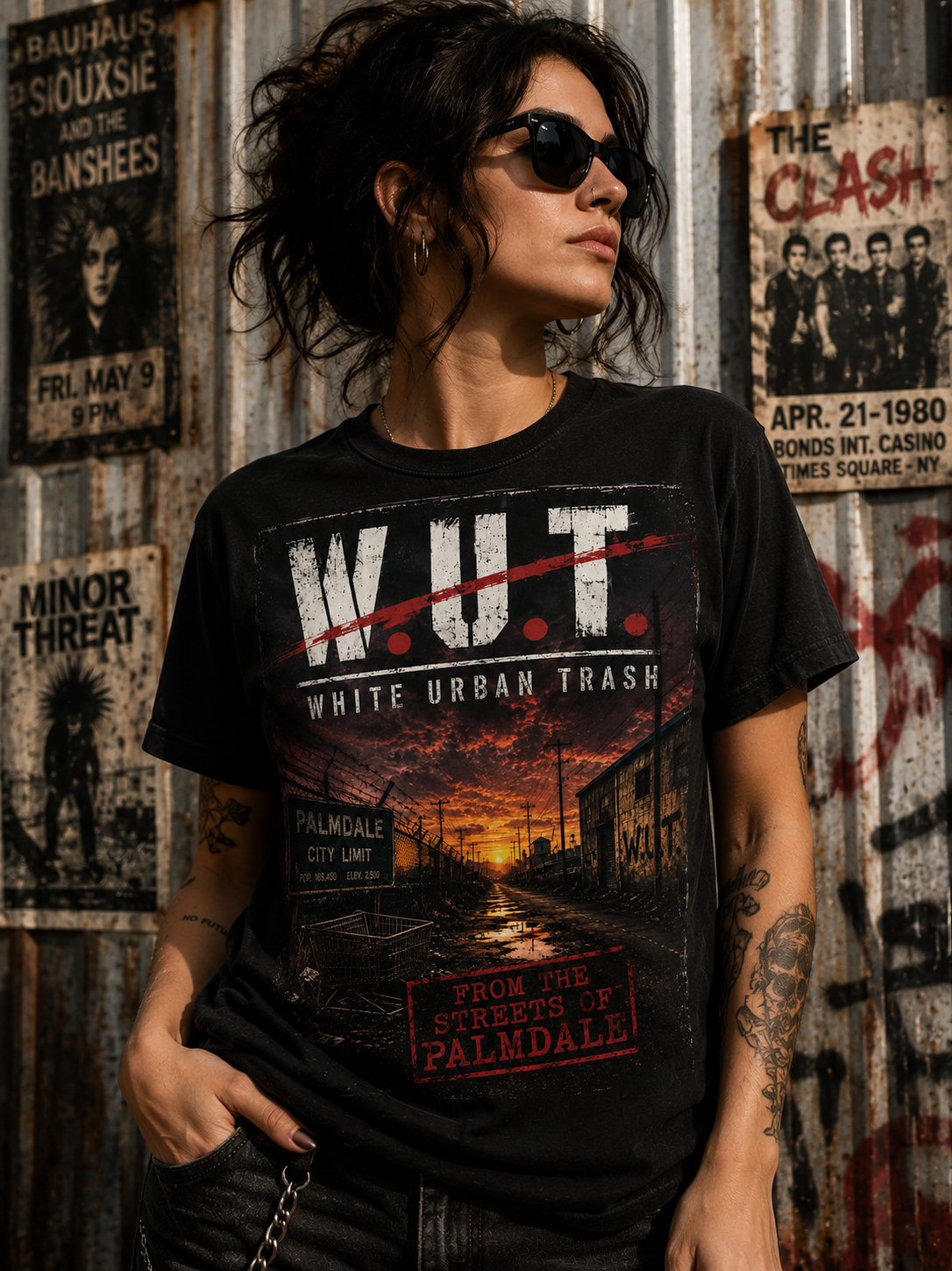 WUT "White Urban Trash" Graphic T-Shirt — Distressed Cityscape Tee