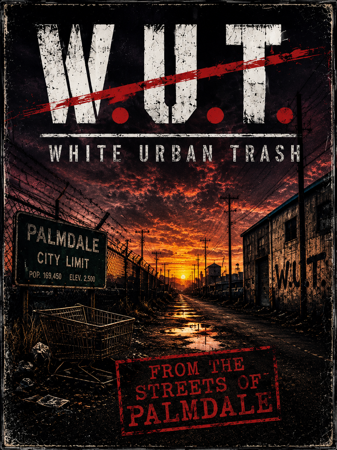 WUT "White Urban Trash" Graphic T-Shirt — Distressed Cityscape Tee