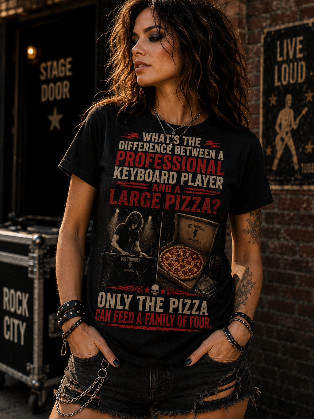 Keyboard Player Pizza Joke T-Shirt | Funny Musician Graphic Tee
