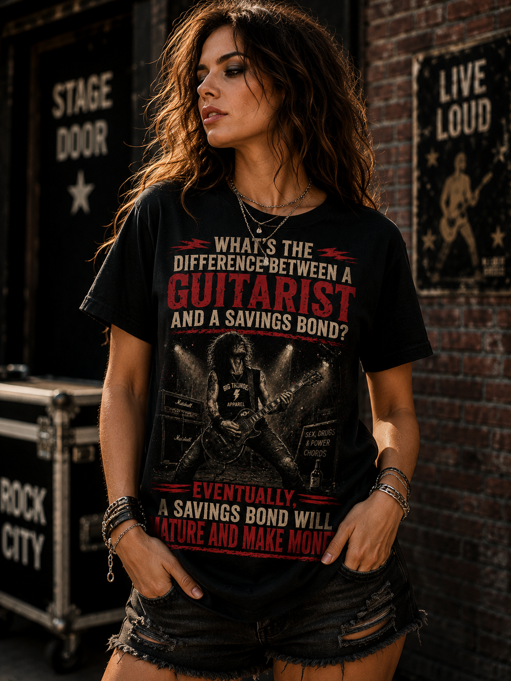 Guitarist Rock Poster T-Shirt | Big Thunder Electric Guitar Art