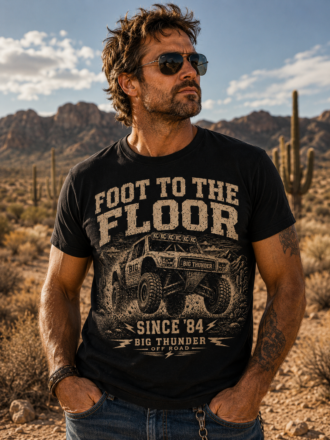 Foot to the Floor Monster Truck T-shirt | Since '84 Big Thunder Off-Road