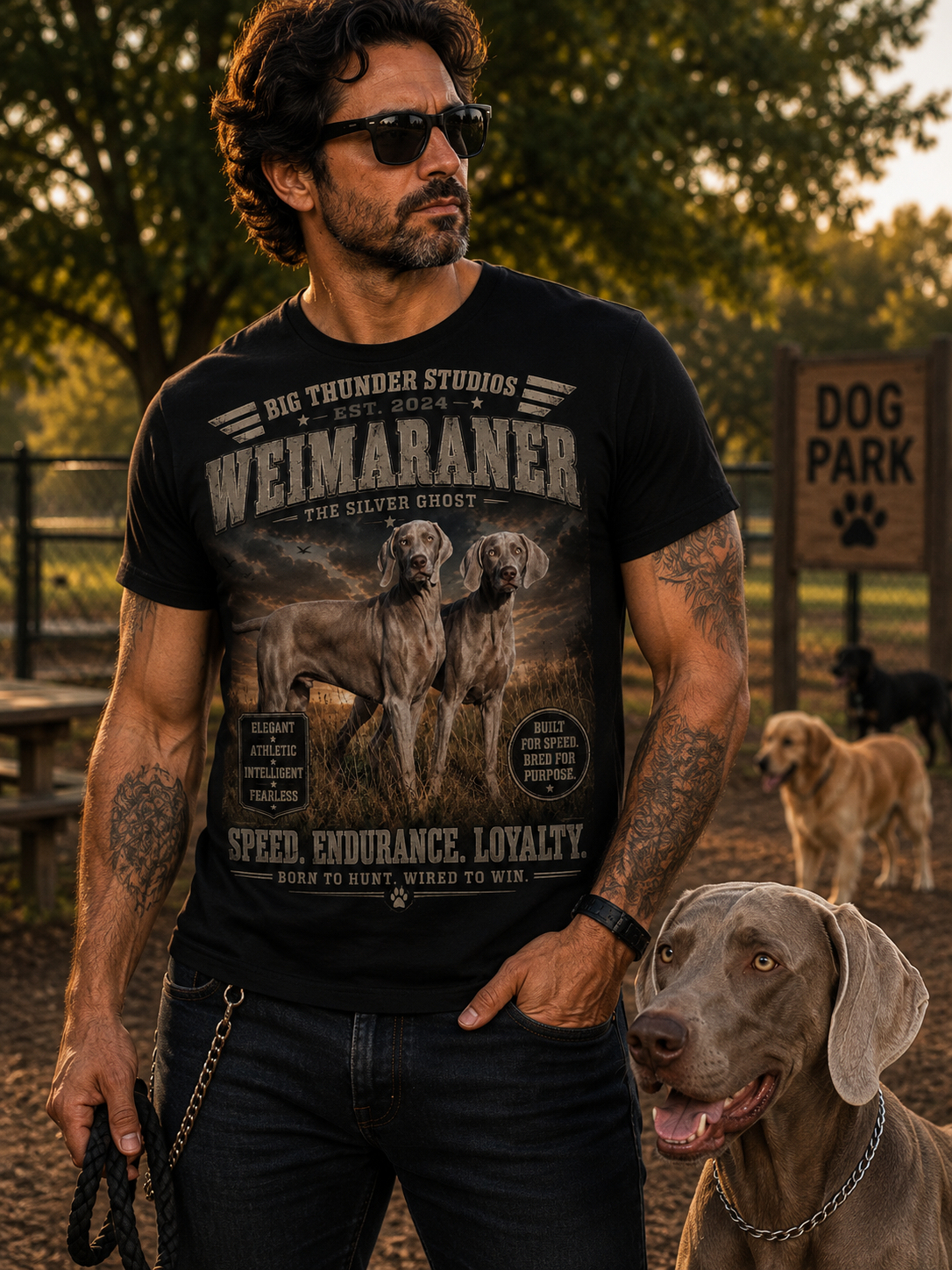 Weimaraner Hunting Portrait T-shirt | Speed Endurance Loyalty, Vintage Canine Design