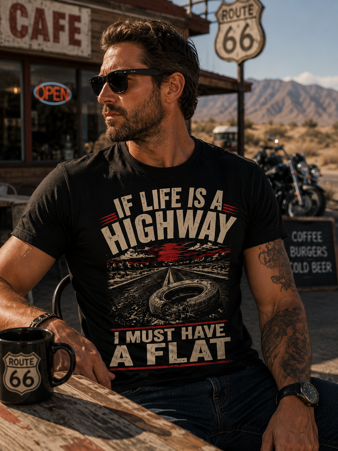If Life Is A Highway I Must Have A Flat T-Shirt | Road Trip Car Tire Graphic