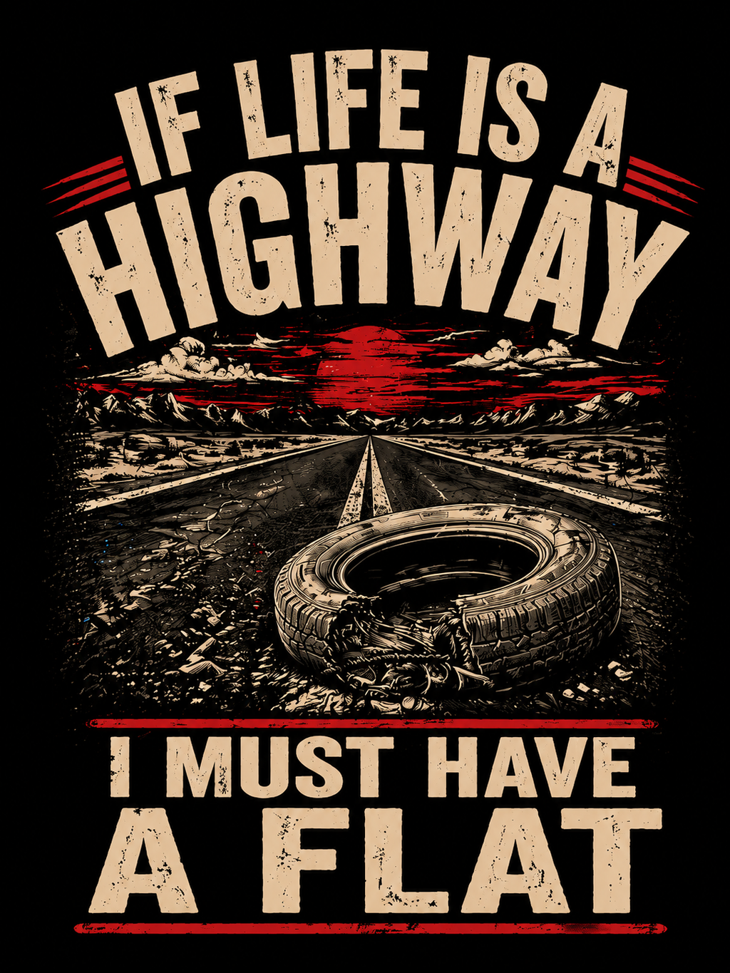 If Life Is A Highway I Must Have A Flat T-Shirt | Road Trip Car Tire Graphic