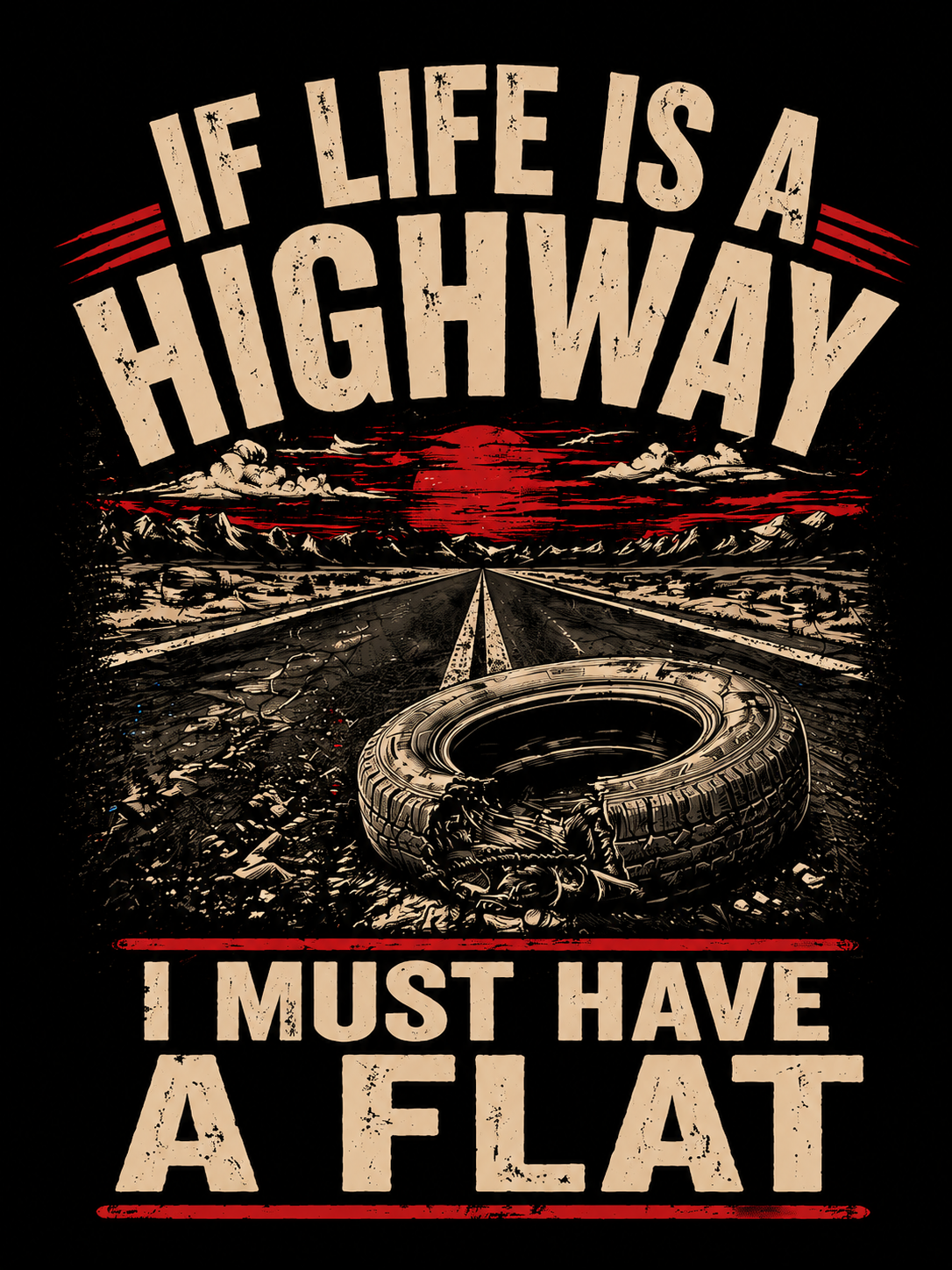 If Life Is A Highway I Must Have A Flat T-Shirt | Road Trip Car Tire Graphic